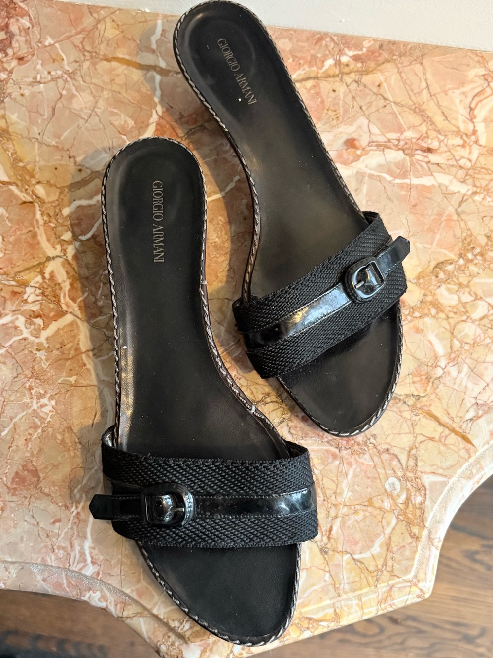 Giorgio Armani Black Slide Mules with Buckle Detail Size 39